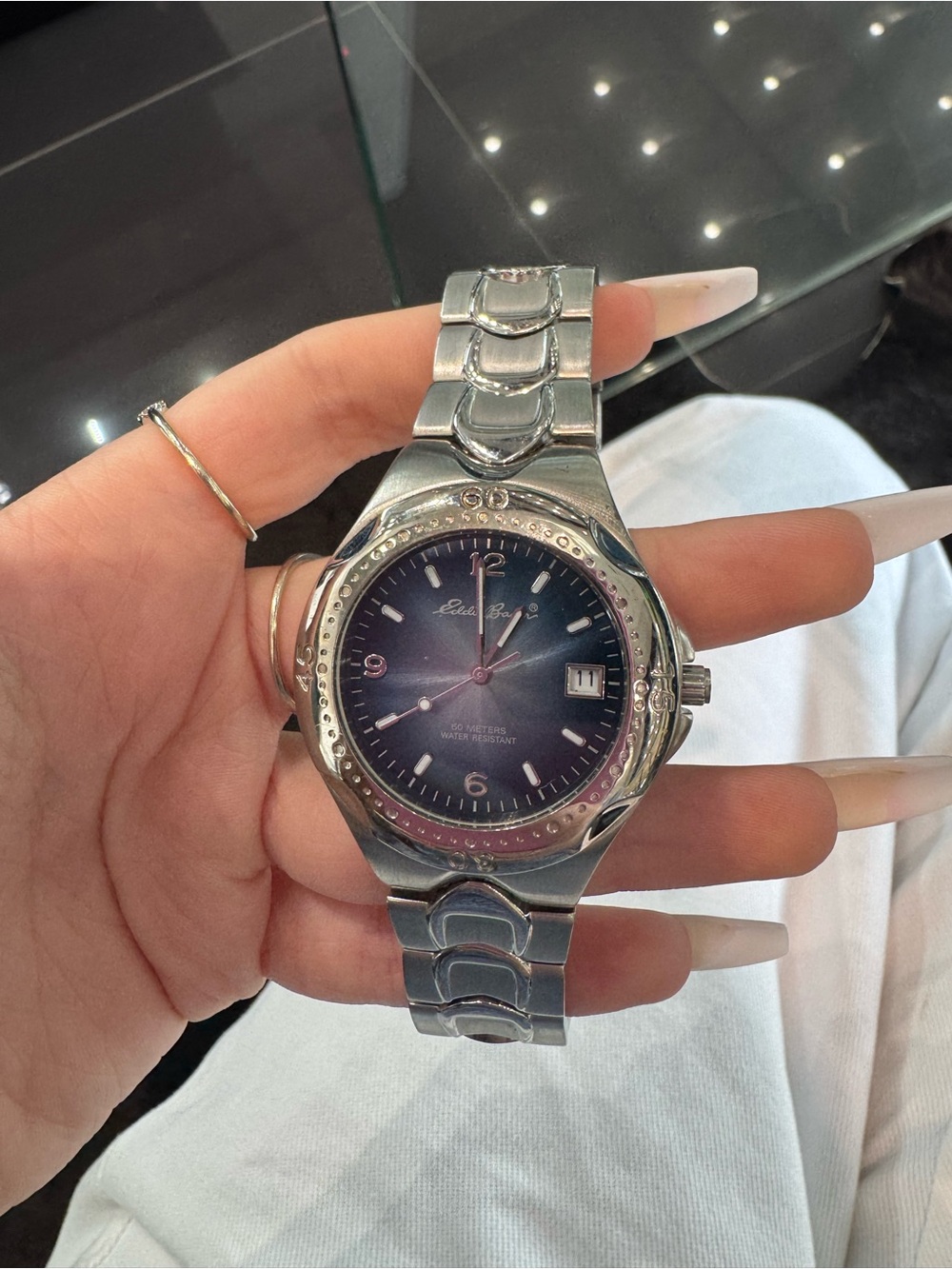 Vintage Eddie Bauer Women's Stainless Steel Crystal Bezel Sport Watch -Blue Dial